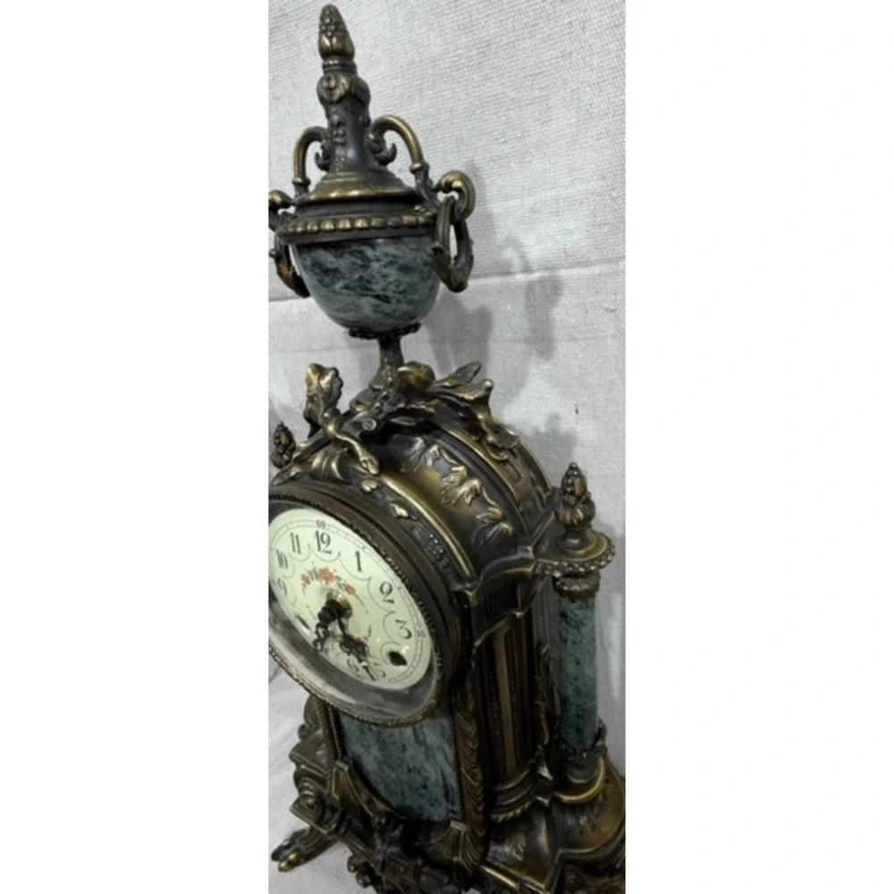 Franz Hermle Italian Green Marble Brass Mantel Clock 130-070 8 Day Movement